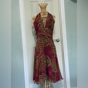 I.C.E…  Vintage Paisley Halter Dress 100% silk Shell Women’s size 10